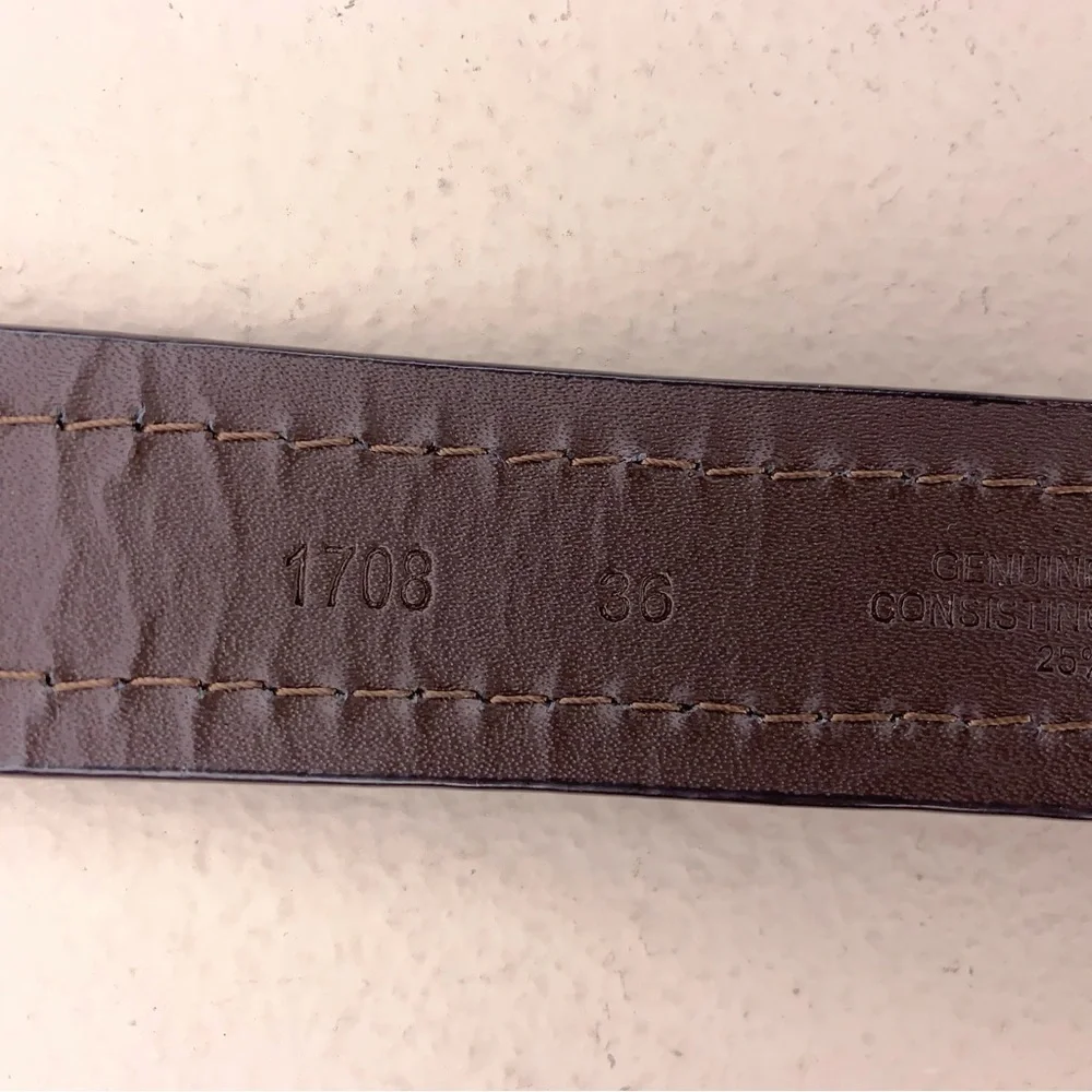Size 36 Brown Leather Bonded Belt Classic Mens Silver Buckle Pebbled Leather